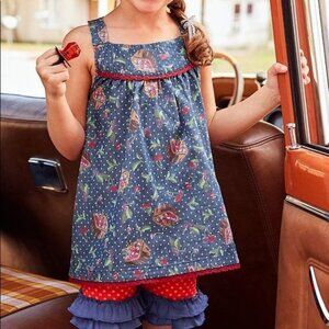 Matilda Jane Getaway Cherry Tunic Size 4 Chambray Denim Soft Gently used conditi